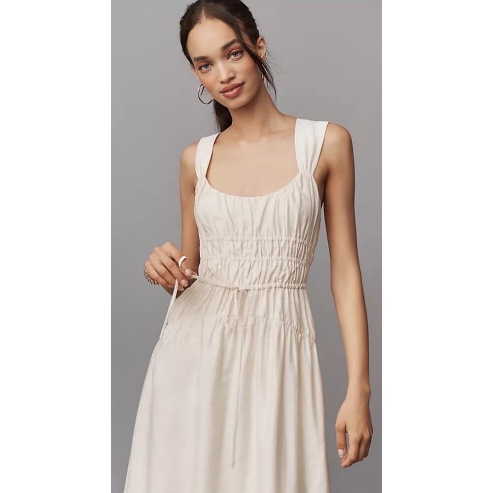 Anthropologie Paige Arpreggio Smocked Linen midi dress Cream size 4 NWT $279 - Picture 4 of 15